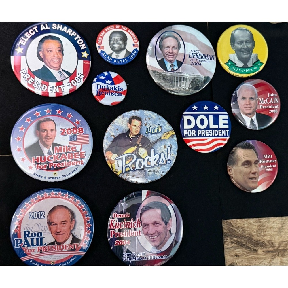 Political Campaign Button Lot 15 Ron Paul Huckabee Sharpton Keyes Kucinich 88-12